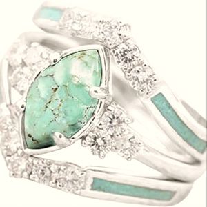 3PCS Ring Set Natural Turquoise Diamond Rings Mother's Day Birthday Gift Jewelry